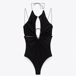 Zara black mesh keyhole bodysuit. Brand new with tags. Size S